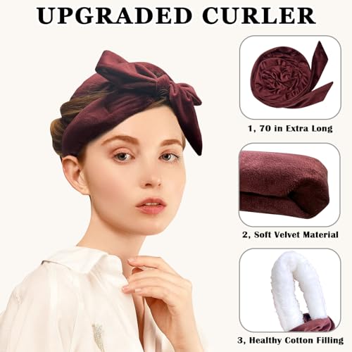 Gwabee Burgundy Velvet Heatless Hair Curlers for Overnight Waves