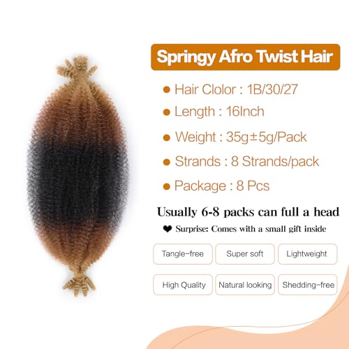 Yufeihe 16 Inch Marley Twist Braiding Hair 8 Packs, 1B/30/27 Color Variations