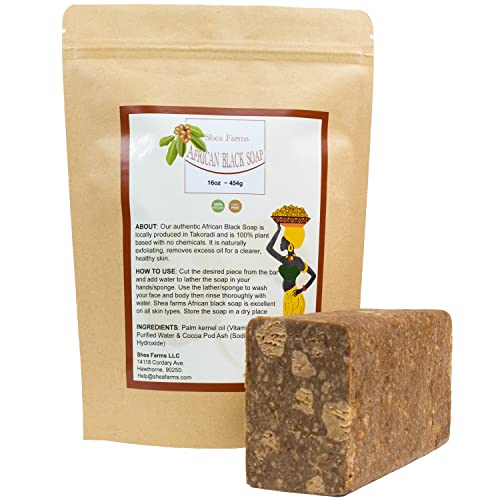 Shea Farms African Black Soap 8oz Bar - Deep Cleansing for Acne & Eczema