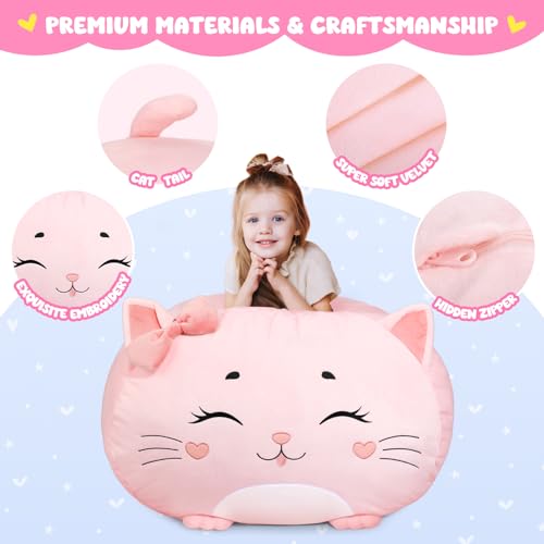 GAGAKU Kids' Plush Toy Storage Bean Bag Cover - Cat Design 24x24x19.7 in