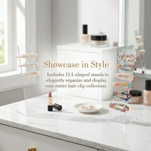 Suwimut 15-Piece Acrylic Hair Clip Display Stand - L-Shaped Organizer