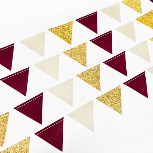 Maroon Gold Mini Bunting Banner - Felt Triangle Flag for Parties