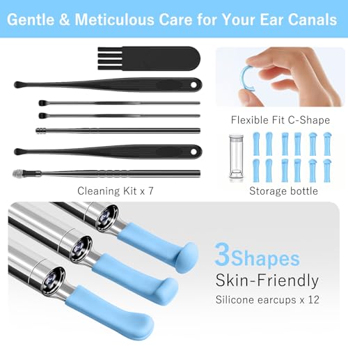 AudScope Black 1080P HD Ear Camera & Wax Removal Kit with LED Lights for Adults & Kids