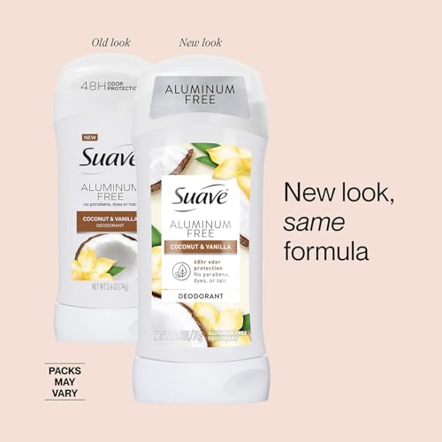 Suave Aluminum-Free Deodorant for Women, Coconut & Vanilla, 2-Pack, 2.6 oz
