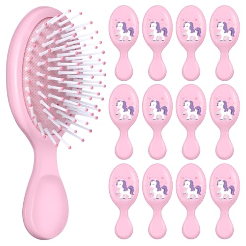 12-Piece Unicorn Mini Detangler Hair Brush Set for Travel and Party Favors