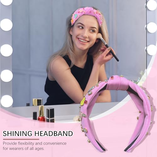Pink Valentine Headband with Rhinestones & Heart Charms - Girls Women's Gift