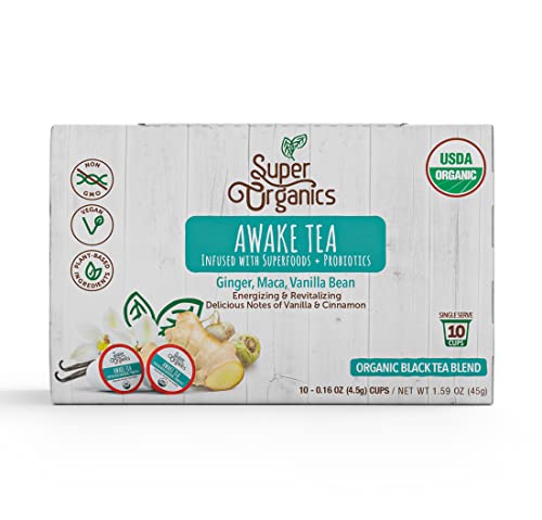 Super Organics Awake Black Tea Pods - Organic Chai Tea K-Cups with Probiotics, 10ct