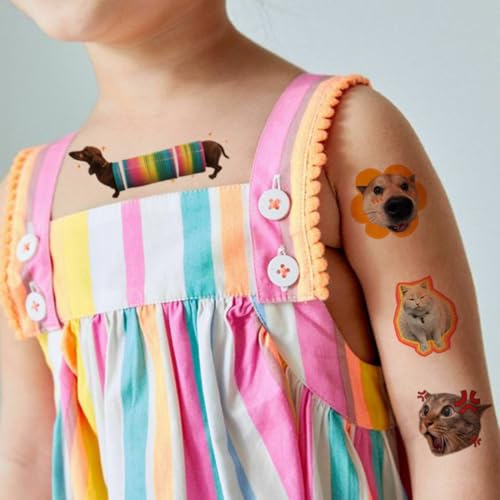 Kids Cat & Dog Temporary Tattoos Set - 74 Waterproof Sticker Sheets for Parties
