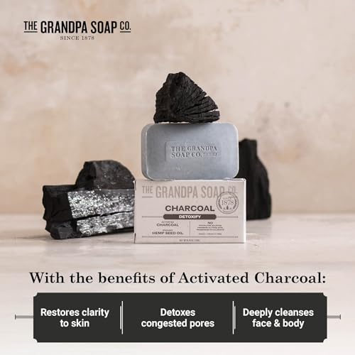 Grandpa's Charcoal Bar Soap with Hemp & Mint - Detoxifying Face & Body Wash