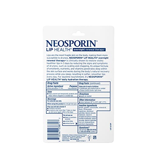 Neosporin Lip Health Overnight Renewal Therapy, 0.27oz (Pack of 2)