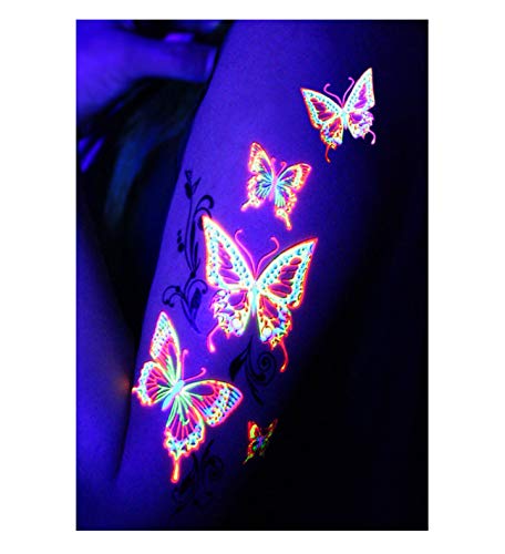 d'IRIS Studio Glow in the Dark Temporary Tattoos Butterfly Body Art for Raves & Festivals