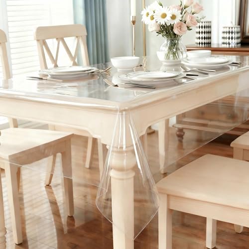 Clear Vinyl Table Cover Protector - 100% Waterproof 55" x 86"