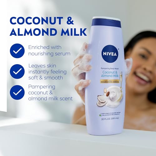 NIVEA Coconut & Almond Milk Body Wash with Nourishing Serum - 20 Fl Oz (Pack of 2)