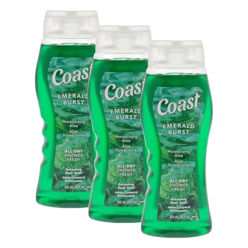 Coast Emerald Burst Body Wash, 18 oz (Pack of 3) - Hydrating & Gentle Cleansing