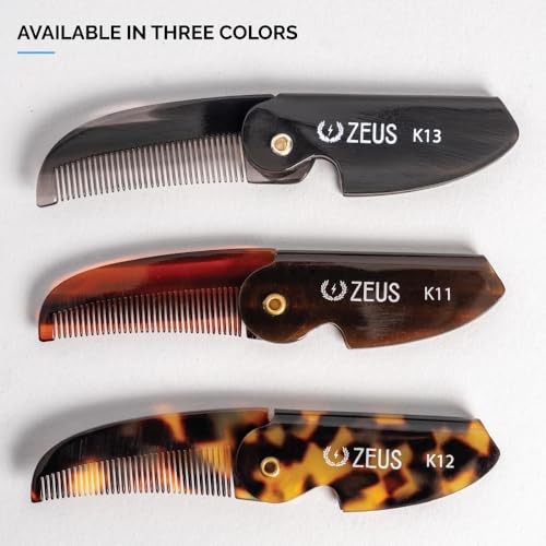 ZEUS Folding Mustache Comb - Handmade Tortoiseshell Pocket Comb for Men