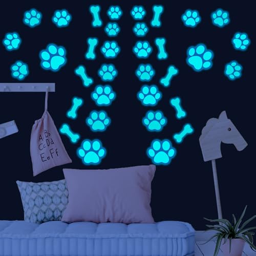 Glow in the Dark Dog Paw Stickers - 127 Removable Vinyl Decals for Kids' Rooms