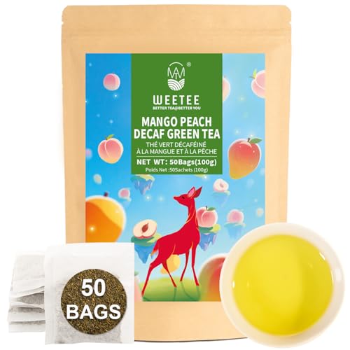 WT WEETEE Decaf Green Tea Bags with Mango & Peach - 50 Count
