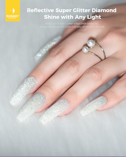BURANO YH11 Holographic Silver Glitter Gel Nail Polish - Reflective UV Top Coat