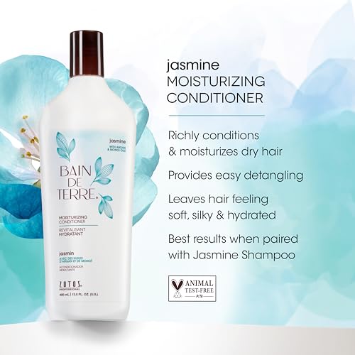 Bain de Terre Jasmine Moisturizing Conditioner 13.5 Fl Oz - Hydrating Argan & Monoi Oil Formula, Vegan & Color-Safe