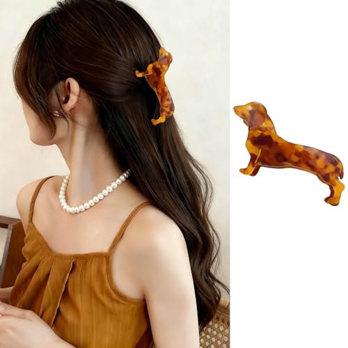 FRUZJAY Brown Dachshund Puppy Hair Claw Clips for Women - Strong Hold Pet Hair Accessories