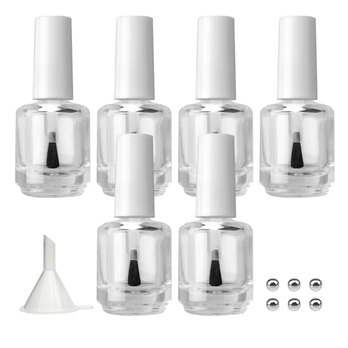 Agidea 15ml Empty Nail Polish Bottles with Paddle Brush - 6 Pack