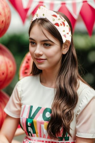Watermelon White Headband for Women - Rhinestone Fruit Knot Hairband