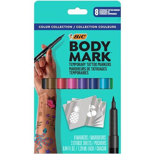 BODYMARK Temporary Tattoo Markers - 8-Count Skin-Safe Color Set