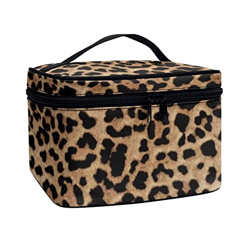JEOCODY Leopard Print Makeup Pouch - Waterproof Travel Organizer Bag