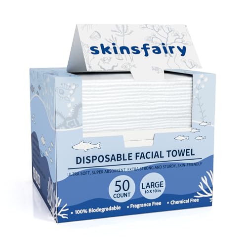 Skinsfairy Biodegradable Face Towels – 50 Ultra Soft 10x10'' Wipes