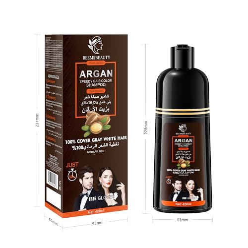 Beemsbeauty Dark Brown Hair Dye Shampoo - Ammonia-Free, Herbal Formula for Gray Coverage