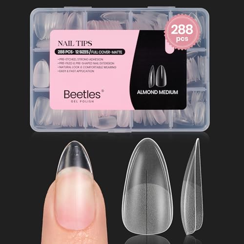 Beetles Medium Almond Gel Nail Tips - 288PCS Pre-Shape Full Cover