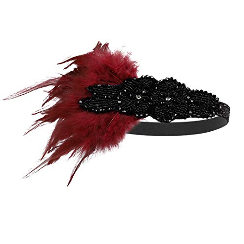 Lovfingu Roaring 20s Flapper Headband with Red Feathers - Great Gatsby Style
