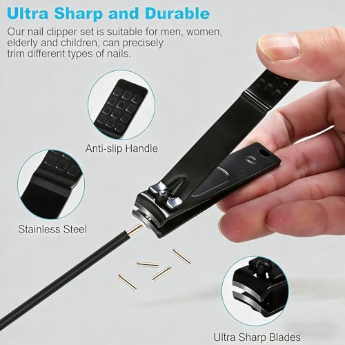 5pcs Silver Heavy Duty Nail Clipper Set with Angled Toe & Fingernail Clippers