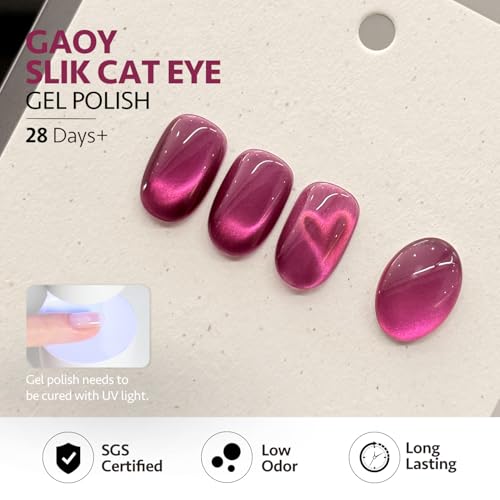 GAOY Cat Eye Gel Nail Polish Set - 6 Colors with Magnet, Holographic Glitter