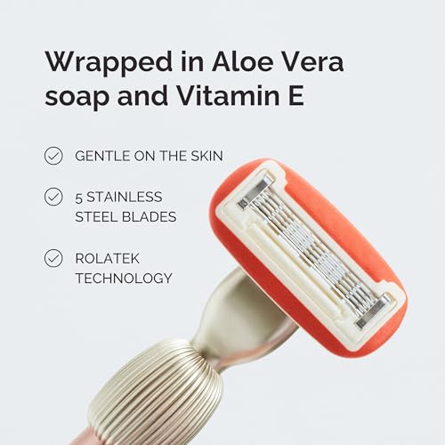 Fler The Razor Shave Set - 5 Blade Metal Razor for Women with Wall Holder, 6 Refill Cartridges & Protective Travel Case, Unisex Shaver with Aloe Vera, Vitamin E & Jojoba Oil - Pine (Green)