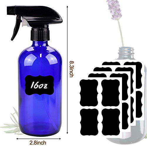 Bontip Blue Glass Spray Bottle Set - 16 oz Refillable for Plants & Cleaning (2 Pack)