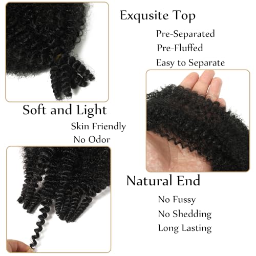 Miyamarch 10 Inch Springy Afro Twist Hair - 8 Packs Black Marley Hair for Kinky Styles