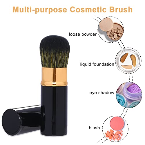 Retractable Makeup Kabuki Brush Set - Portable Blush & Foundation Brushes with Cover