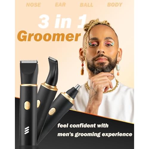 Manscape Body Hair Trimmer for Men-3 in 1 Electric Razor Groin Groomer,IPX7 Waterproof,Versatile Hair Trimmer for Ball/Pubic/Chest/Beard/Nose,USB-C Rechargeable,Gifts for Him Dad