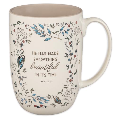 Inspirational Ceramic Coffee Mug with Bible Verse - 15 oz Floral Design