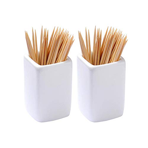 Sizikato 2pcs White Square Ceramic Toothpick Holder Set