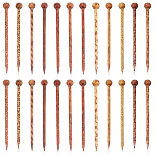 PH PandaHall 24pcs Vintage Wood Hair Pins Set, 12 Styles 5" Hair Sticks