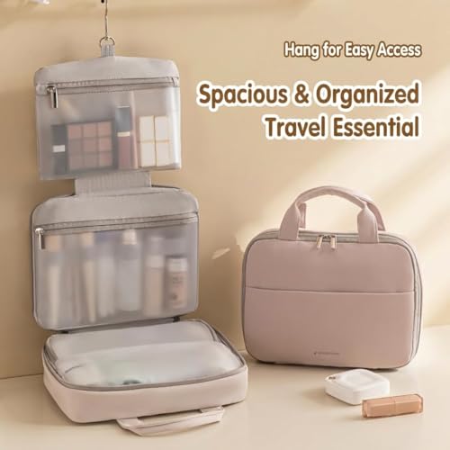 Hanging Toiletry Bag 3-Tier PU Leather Waterproof Travel Organizer