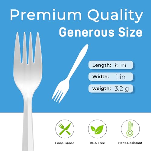 700 Count Medium Weight Disposable Plastic Forks - BPA-Free & Reusable
