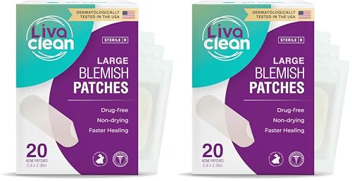 LivaClean Large Hydrocolloid Acne Patches 40CT (Pack of 2) - Overnight Treatment for Cystic Pimple & Zit Relief