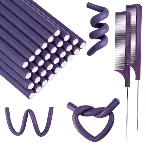 60-Piece Flexible Foam Hair Curling Rods Set with 2 Rat Tail Combs