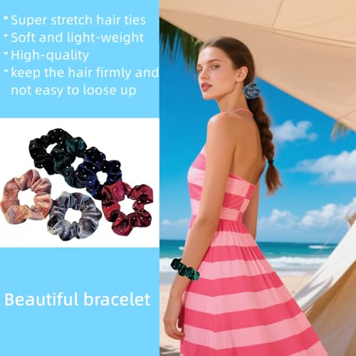 Stretch Thick Hair Ties Rhinestone Velvet Scrunchies for All Types
