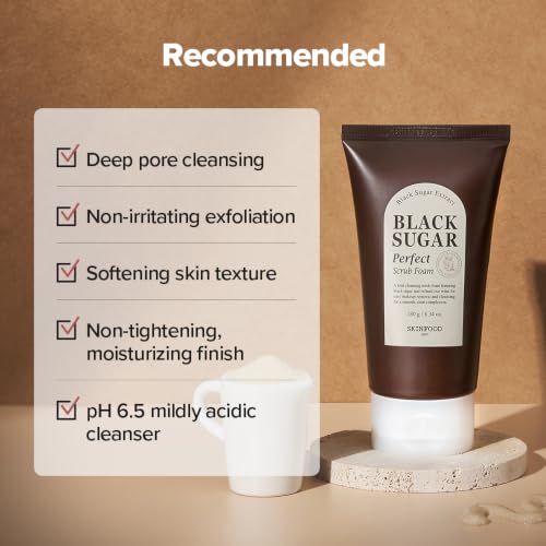 SKINFOOD Black Sugar Perfect Scrub Foam 180g - Exfoliating Cleanser