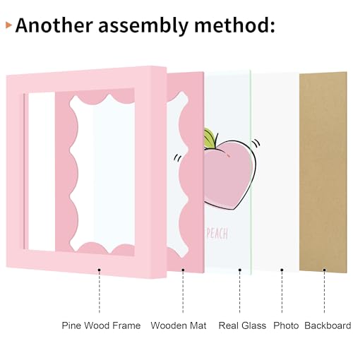 5x5 Pink Picture Frame with Real Glass - Colorful Solid Wood