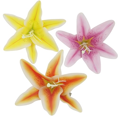 Fosrisix 3-Pack Large Plumeria Hair Clips – Tropical Lily Floral Hair Barrette in Pink/Orange/Yellow (Orange Yellow Pink)